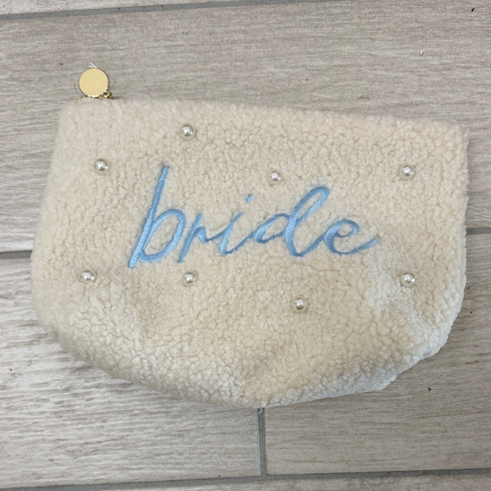 Bride Sherpa Pouch with Blue Script